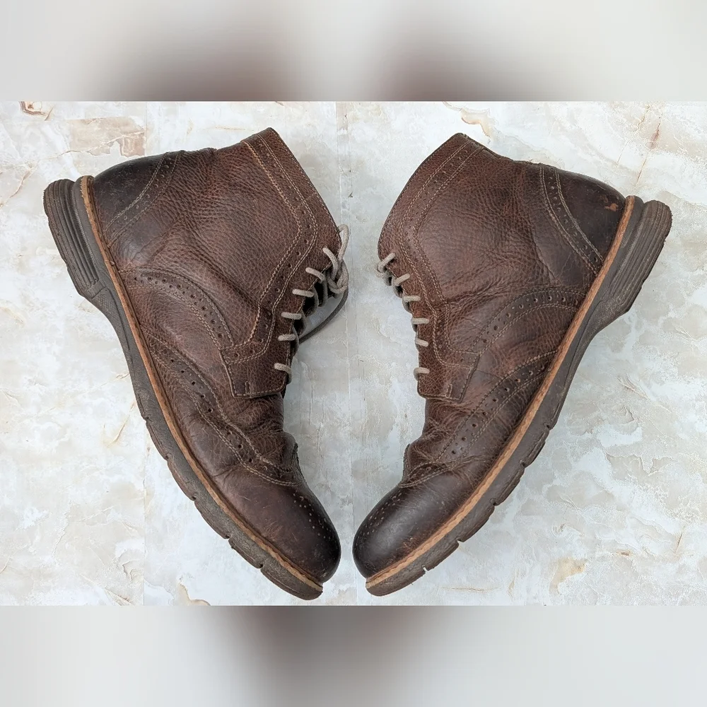 Bass Brown Leather Upper Wingtip Boots Men Sz 13